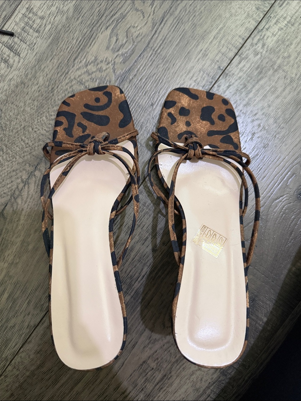 Leopard Print Square-Toe Slide Sandals - Brown